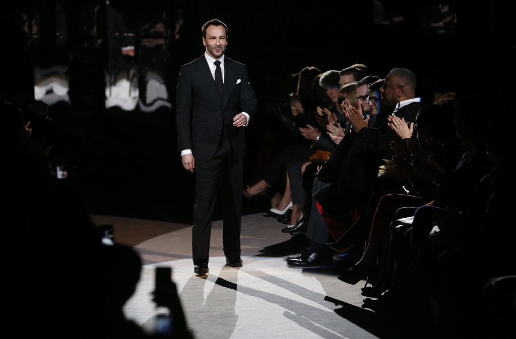 Designer Tom Ford walks on the catwalk following the presentation of the Tom Ford Autumn/Winter 2013 collection during London Fashion Week