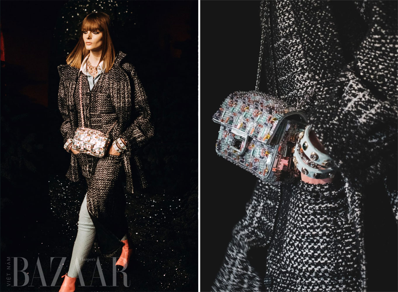 Túi xách Chanel mùa Thu Đông 2021: Tiếp tục là vải tweed, sequin và đính kết