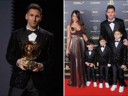 Các con Messi như bản sao của bố trong suit Dolce & Gabbana tại lễ trao giải Quả bóng vàng 2021