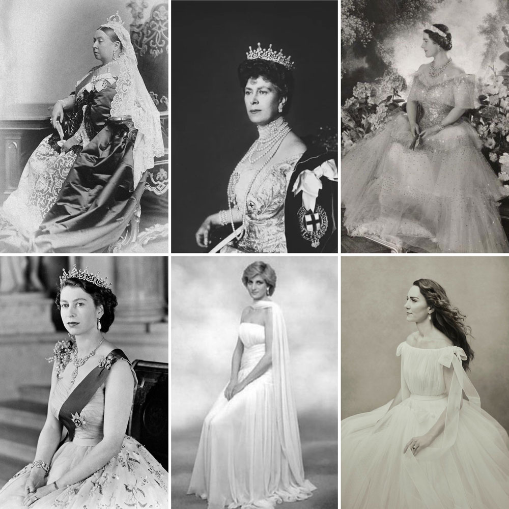 Ảnh Công nương Kate Middleton đứng cạnh những bức chân dung lịch sử của hoàng gia Anh.